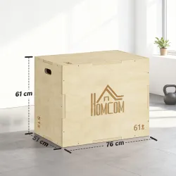 Cajón de Salto de Madera 3 en 1 con 2 Mango Hueco Carga 120 kg para Casa Oficina Gimnasia 61x51x76 cm Madera Nat... - Ogal.Es
