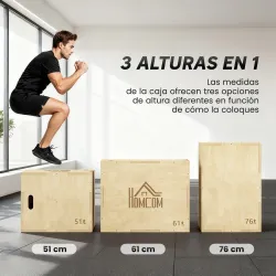 Cajón de Salto de Madera 3 en 1 con 2 Mango Hueco Carga 120 kg para Casa Oficina Gimnasia 61x51x76 cm Madera Nat... - Ogal.Es