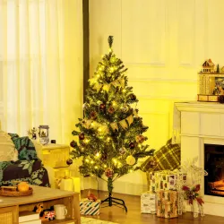 Árbol de Navidad Artificial de 1,5m 472 Ramas con 100 Luces LED y 80 Decoraciones Incluidas Ø91x150 cm Verde - Ogal.Es