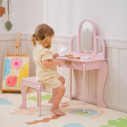 Tocador para Niños con Espejo y Taburete Tocador Infantil Tocador de Maquillaje para Niña de 3 a 6 Años con Cajó... - Ogal.Es