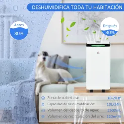 Deshumidificador Eléctrico 10L/día Depósito de Agua 2,5L con 5 Modos 2 Velocidades Temporizador 25x25x50,5cm Blanco - Ogal.Es