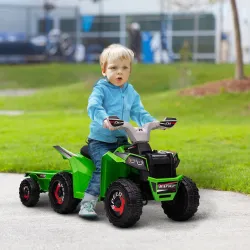 Quad Eléctrico para Niños con Remolque Coche Eléctrico Cuatrimoto para Niños de 18-36 Meses 106x41,5x48,5 cm Verde - Ogal.Es