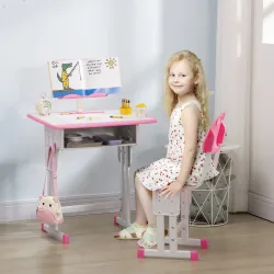 Juego de Escritorio y Silla Infantil de +6 Años Altura Ajustable con 1 Cajón y Estante para Libros 60x45x90-102 ... - Ogal.Es