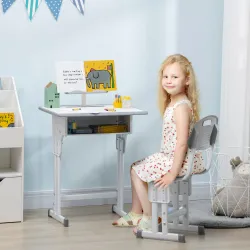 Juego de Escritorio y Silla Infantil de +6 Años Altura Ajustable con 1 Cajón y Estante para Libros 60x45x90-102 ... - Ogal.Es