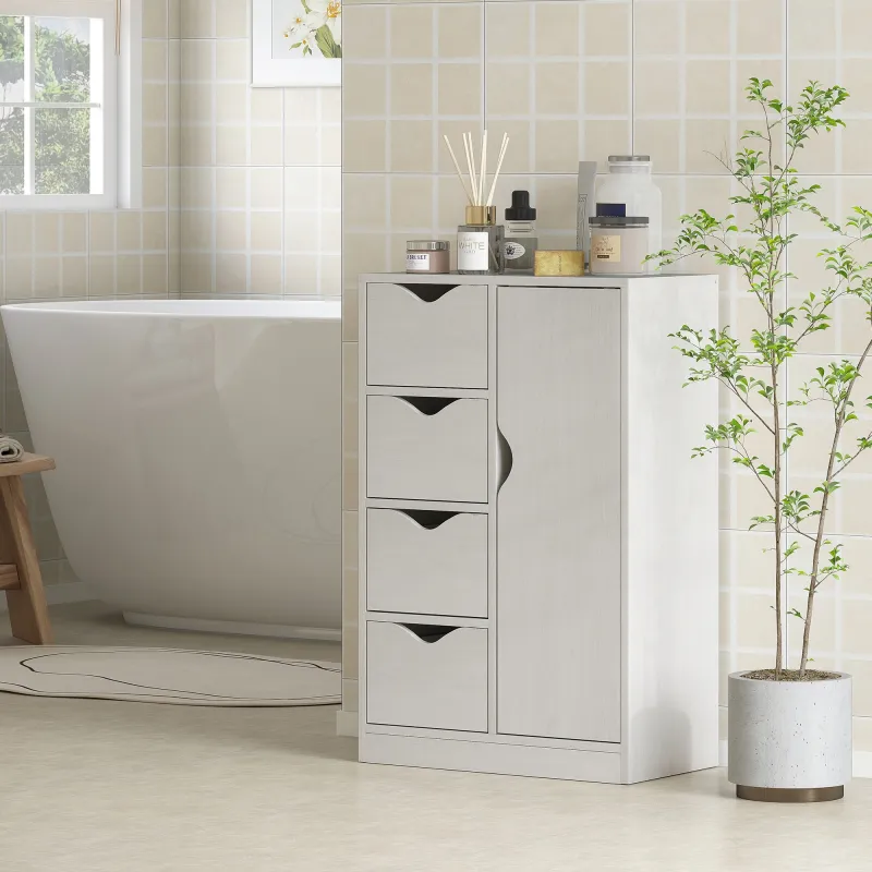 Armario de Salón con 4 Cajones 1 Puerta y Estante Interior Mueble de Almacenaje Multiusos 54x29x83 cm Blanco - Ogal.Es