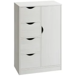 Armario de Salón con 4 Cajones 1 Puerta y Estante Interior Mueble de Almacenaje Multiusos 54x29x83 cm Blanco - Ogal.Es
