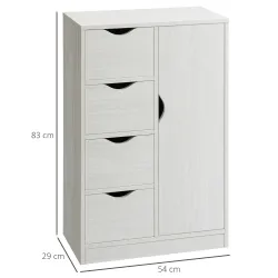 Armario de Salón con 4 Cajones 1 Puerta y Estante Interior Mueble de Almacenaje Multiusos 54x29x83 cm Blanco - Ogal.Es