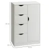 Armario de Salón con 4 Cajones 1 Puerta y Estante Interior Mueble de Almacenaje Multiusos 54x29x83 cm Blanco - Ogal.Es