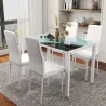 Conjunto de Comedor de Mesa y 4 Sillas 5 Piezas Mesa Rectangular de Vidrio Templado y Sillas Tapizadas en PU Blanco - Ogal.Es