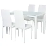 Conjunto de Comedor de Mesa y 4 Sillas 5 Piezas Mesa Rectangular de Vidrio Templado y Sillas Tapizadas en PU Blanco - Ogal.Es