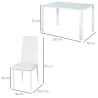 Conjunto de Comedor de Mesa y 4 Sillas 5 Piezas Mesa Rectangular de Vidrio Templado y Sillas Tapizadas en PU Blanco - Ogal.Es