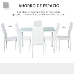 Conjunto de Comedor de Mesa y 4 Sillas 5 Piezas Mesa Rectangular de Vidrio Templado y Sillas Tapizadas en PU Blanco - Ogal.Es