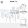 Conjunto de Comedor de Mesa y 4 Sillas 5 Piezas Mesa Rectangular de Vidrio Templado y Sillas Tapizadas en PU Blanco - Ogal.Es