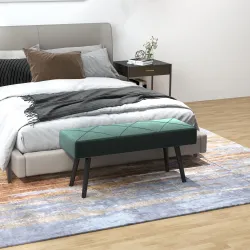 Taburete Pie de Cama Multifuncional con Pies de Acero y Asiento Acolchado para Entrada Pasillo 100x36x45 cm Verde - Ogal.Es
