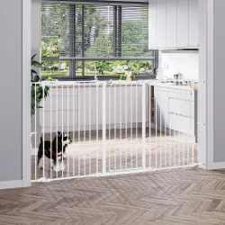 Valla para Mascotas de Acero Plegable con 3 Paneles Doble Cerradura y Función de Bloqueo Auxiliar 206x90 cm Blanco - Ogal.Es