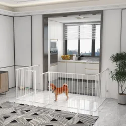 Corralito para Mascotas de 8 Paneles 64x90 cm con Doble Cerradura Función de Bloqueo Auxiliar y Forma Bricolaje ... - Ogal.Es