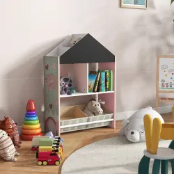 Organizador Infantil Estantería para Juguetes con Estantes Abiertos y 2 Cajas Extraíbles 62,4x26,5x90 cm Rosa - Ogal.Es