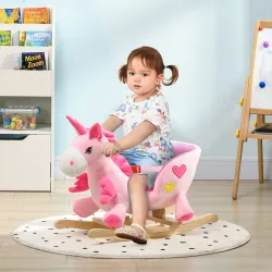 Caballito Balancín Infantil en Forma de Unicornio con Música Cinturón de Seguridad Manillar y Reposapiés 65x35x4... - Ogal.Es