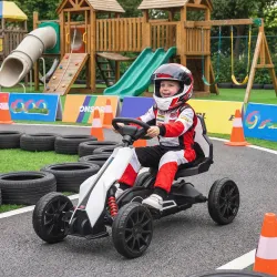 Kart Coche Eléctrico Infantil 12V de 3 a 8 Años Velocidad 3-5km/h y Cinturón de Seguridad 100x58x58,5cm Blanco - Ogal.Es
