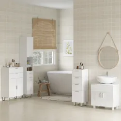 Mueble Auxiliar Baño Moderno Armario de Baño con 4 Cajones y 4 Patas para Salón Carga 30 kg 30x30x93cm Blanco Br... - Ogal.Es