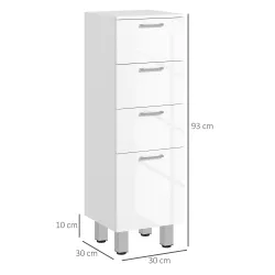 Mueble Auxiliar Baño Moderno Armario de Baño con 4 Cajones y 4 Patas para Salón Carga 30 kg 30x30x93cm Blanco Br... - Ogal.Es