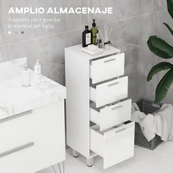 Mueble Auxiliar Baño Moderno Armario de Baño con 4 Cajones y 4 Patas para Salón Carga 30 kg 30x30x93cm Blanco Br... - Ogal.Es