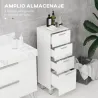 Mueble Auxiliar Baño Moderno Armario de Baño con 4 Cajones y 4 Patas para Salón Carga 30 kg 30x30x93cm Blanco Br... - Ogal.Es