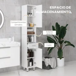 Mueble Auxiliar Baño Moderno Armario de Baño con 1 Cajón 3 Estantes Ajustables y 2 Armarios 30x30x180cm Blanco B... - Ogal.Es