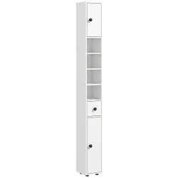 Mueble Auxiliar Baño Moderno con 1 Cajón 5 Estantes y 2 Armarios para Salón Dormitorio Carga 30 kg 20x20x180 cm ... - Ogal.Es