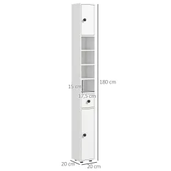 Mueble Auxiliar Baño Moderno con 1 Cajón 5 Estantes y 2 Armarios para Salón Dormitorio Carga 30 kg 20x20x180 cm ... - Ogal.Es