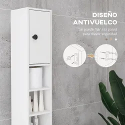 Mueble Auxiliar Baño Moderno con 1 Cajón 5 Estantes y 2 Armarios para Salón Dormitorio Carga 30 kg 20x20x180 cm ... - Ogal.Es