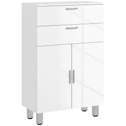 Mueble Auxiliar Baño Moderno con 2 Cajones Armario y Estantes Ajustables Antivuelco Carga 35 kg 60x30x93 cm Blanco - Ogal.Es