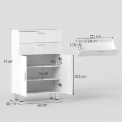 Mueble Auxiliar Baño Moderno con 2 Cajones Armario y Estantes Ajustables Antivuelco Carga 35 kg 60x30x93 cm Blanco - Ogal.Es