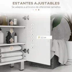 Mueble Auxiliar Baño Moderno con 2 Cajones Armario y Estantes Ajustables Antivuelco Carga 35 kg 60x30x93 cm Blanco - Ogal.Es