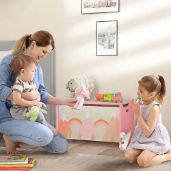 Cajas de Juguetes para Niños de 3 a 8 Años Cajas de Almacenamiento con 2 Asas y Estampado de Zorro 60x37x39 cm Rosa - Ogal.Es