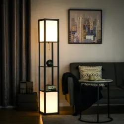 Lámpara de Pie de Madera con Estante para Bombilla E27 Potencia Máx. 40W Lámpara Moderna 26x26x156 cm Negro y Bl... - Ogal.Es
