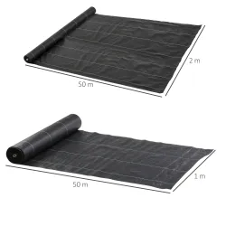 Malla Geotextil 2x50 m Malla de Jardín contra Malas Hierbas 130 g/m² Rollo de Malla Antimaleza Negro - Ogal.Es