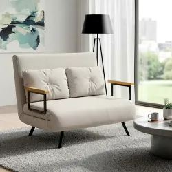 Sofá Cama Convertible 4 en 1 2 Plazas Plegable con Respaldo Ajustable, Almohadas, 102x73x81 cm, Beige Claro - Ogal.Es