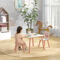 Set de Mesa y 2 Sillas Conjunto de Muebles Infantiles de 3 Piezas para Niños de +3 Años con Estampado Animales y... - Ogal.Es