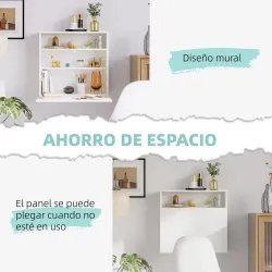 Escritorio Plegable de Pared Moderno Mesa Flotante Multifuncional con Estantes de Almacenamiento 64x20x60 cm Blanco - Ogal.Es