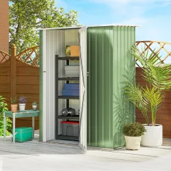 Cobertizo Exterior 1,07m² 142x86x189 cm con Puerta y Orificios de Drenaje para Almacenamiento de Herramientas Verde - Ogal.Es