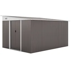 Cobertizo de Jardín 280x345x201 cm 8,9 m² para Almacenamiento de Herramientas con Puerta y 2 Ventanas Gris - Ogal.Es