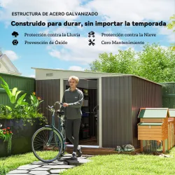 Cobertizo de Jardín 280x345x201 cm 8,9 m² para Almacenamiento de Herramientas con Puerta y 2 Ventanas Gris - Ogal.Es