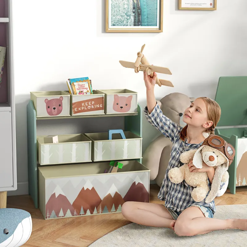 Organizador de Juguetes para Niños Estantería para Juguetes con 6 Cajas de Tela no Tejida Extraíbles 63x30x66 cm... - Ogal.Es
