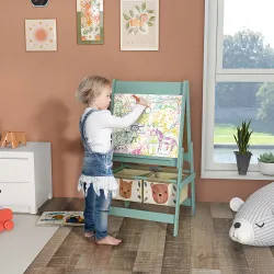 Caballete Infantil 3 en 1 Caballete para Niños de Doble Cara con Rollo de Papel Pizarras y 2 Cestas 54x46,5x93 c... - Ogal.Es