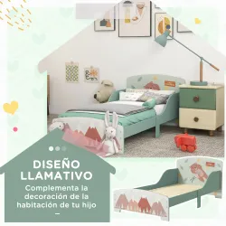 Cama para Niños 143x77x60 cm Cama Infantil de 3-6 Años con Barreras de Protección y Estampados Carga Máx. 40 kg ... - Ogal.Es