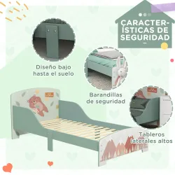 Cama para Niños 143x77x60 cm Cama Infantil de 3-6 Años con Barreras de Protección y Estampados Carga Máx. 40 kg ... - Ogal.Es