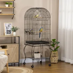 Jaula para Pájaros con Soporte y Ruedas Jaula de Acero con Bandeja Extraíble y 2 Comederos 51x51x153 cm Negro - Ogal.Es