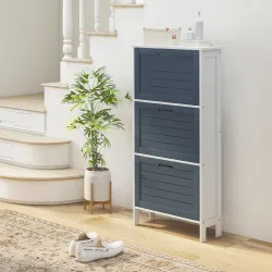 Mueble Zapatero Estrecho Armario Zapatero Alto con 3 Cajones Abatibles para 6 Pares de Zapatos 53x18x108,5 cm Gris - Ogal.Es