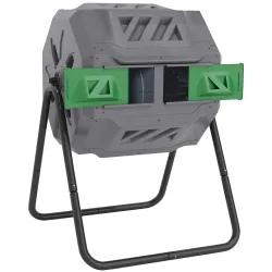 Compostador de Tambor Giratorio con Capacidad 160 Litros de Doble Cámara y Ventilación Marco de Acero 71x65x96cm... - Ogal.Es